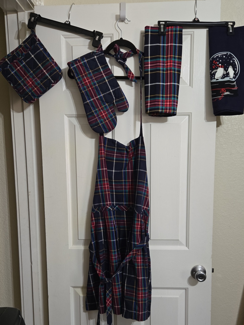Vera Bradley Navy Plaid Apron & Kitchen Set with Red and Green Stripes
